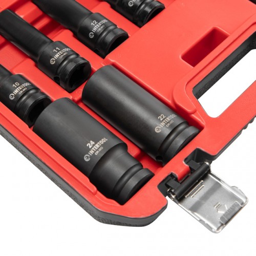 Набор головок ударных удлиненных 1/2", 11 ед., 10-24 мм, Cr-Mo, STORM INTERTOOL ET-8505