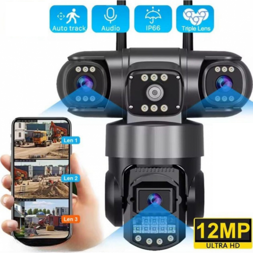 Уличная поворотная SC-28-4G камера видеонаблюдения на сим-карте V380PRO на три линзы 12MP