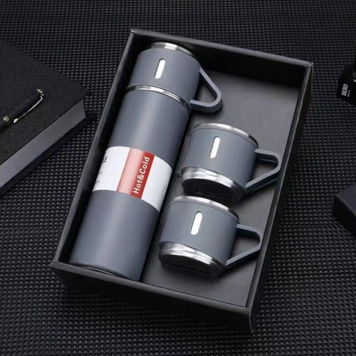 Подарочный набор Vacuum Flask SET вакуумный термос из нержавеющей стали 3 чашки Серый
