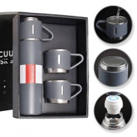 Подарочный набор Vacuum Flask SET вакуумный термос из нержавеющей стали 3 чашки Серый