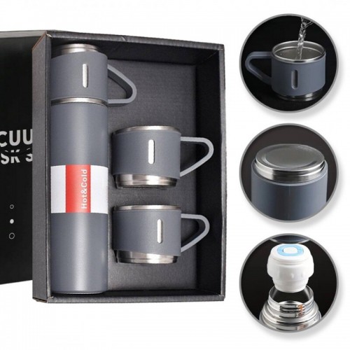 Подарочный набор Vacuum Flask SET вакуумный термос из нержавеющей стали 3 чашки Серый