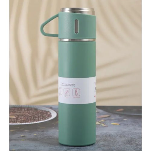 Подарочный набор Vacuum Flask SET вакуумный термос из нержавеющей стали 3 чашки Матово Зелёный