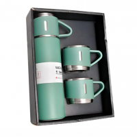 Подарочный набор Vacuum Flask SET вакуумный термос из нержавеющей стали 3 чашки Матово Зелёный