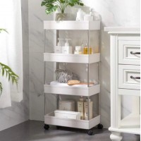 Передвижная напольная полка 39х12.5х80 см на колесиках Bathroom Rack Белая 4 яруса XYX-2020A