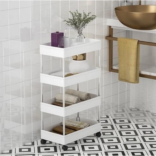Передвижная напольная полка 39х12.5х80 см на колесиках Bathroom Rack Белая 4 яруса XYX-2020A
