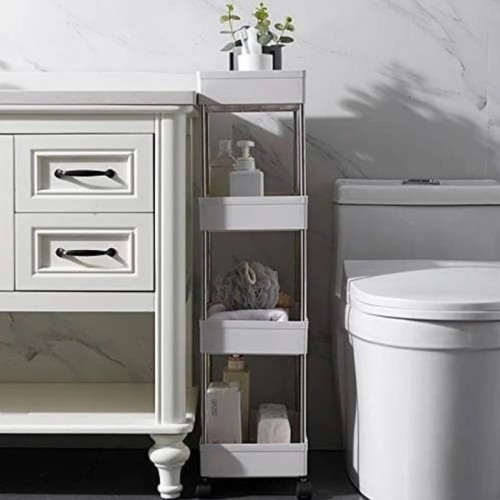 Передвижная напольная полка 39х12.5х80 см на колесиках Bathroom Rack Белая 4 яруса XYX-2020A