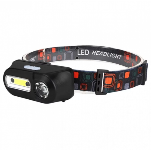 Фонарь налобный 1804A-XPE+COB, датчик движения, 1x18650, ЗУ Type-C