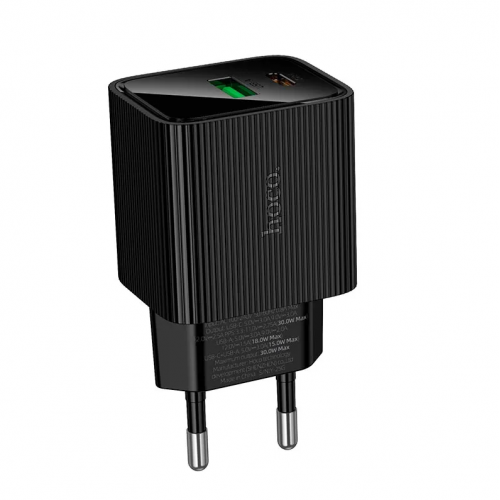 Сетевое зарядное устройство адаптер HOCO CS84A 1USB/1Type-C, 30W, поддержка быстрой зарядки PD/QC/FCP/AFC Черный