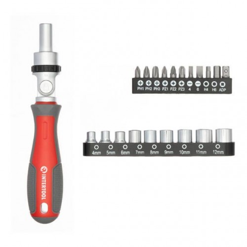 Отвертка реверсивная с карданом и комплектом насадок 21 ед. INTERTOOL VT-3360