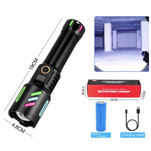 Аккумуляторный фонарь с флуоресцентной окраской 1143-TG, PM10-TG, 1x26650, Power Bank, ЗУ Type-C