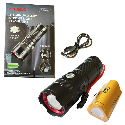 Фонарь COBA CB-B53-TG, АКБ 38650, Рower bank, индикация заряда, ЗУ Type-C, zoom