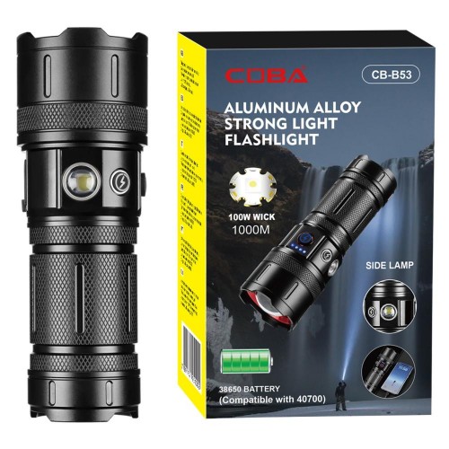 Фонарь COBA CB-B53-TG, АКБ 38650, Рower bank, индикация заряда, ЗУ Type-C, zoom