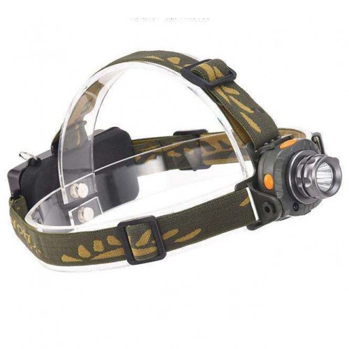 Фонарь налобный 6614-XPG, датчик движения, ЗУ 220/12V, 1x18650, фонарик