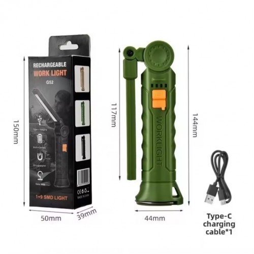 Аккумуляторная складная лампа WORKLIGHT G-52 LED COB поворот на 180° Зелёный