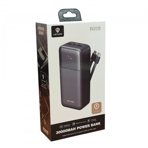 Внешний аккумулятор Power bank LENYES PX342D 30000 mAh, PD22,5W + быстрая зарядка батарея зарядка Черный