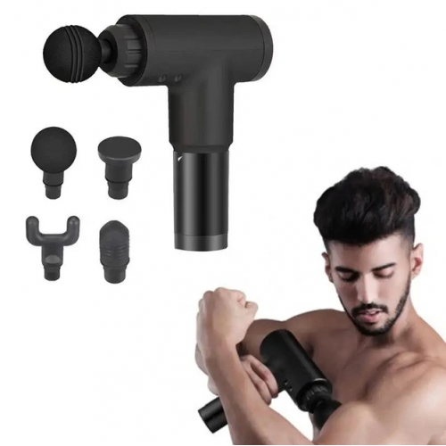Массажер Аккумуляторный для тела мышечный портативный ручной 4 насадки Fascial Gun GB-820 Черный