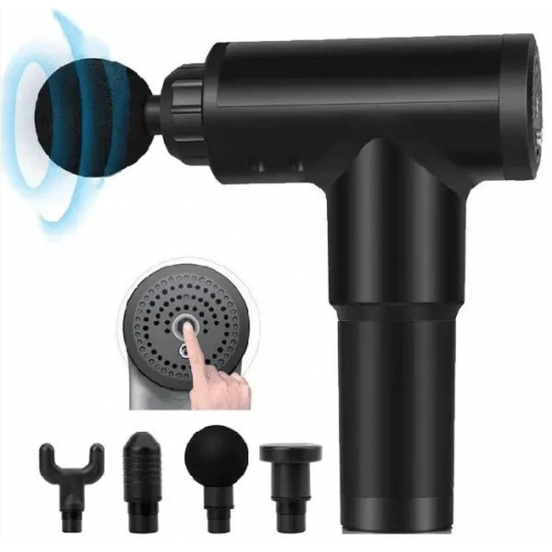 Массажер Аккумуляторный для тела мышечный портативный ручной 4 насадки Fascial Gun GB-820 Черный