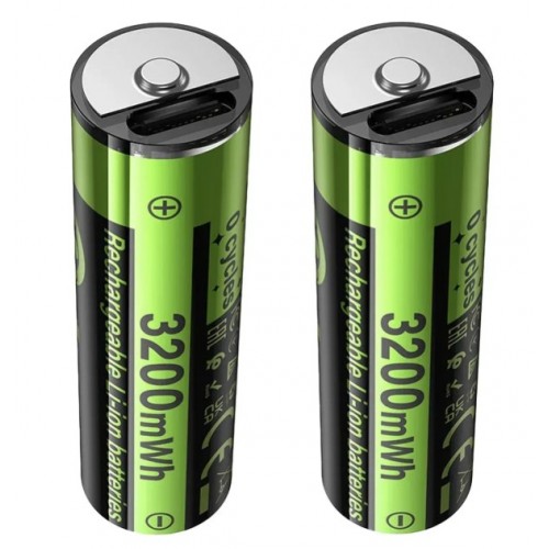 Аккумуляторы пальчик AA 3200 mAh 2шт с разъемом Type-C HOCO JA3