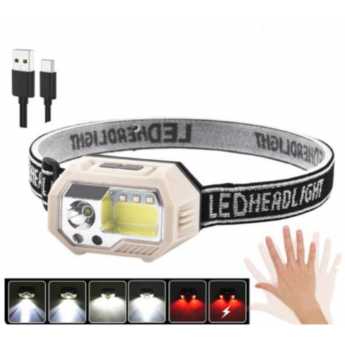 Аккумуляторный налобный фонарь с датчиком движения SH-S9-XPE+COB+3SMD (есть красный свет)