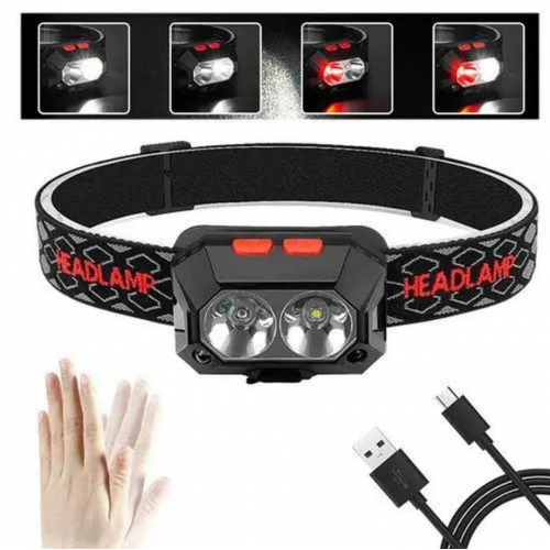 Аккумуляторный налобный фонарь с датчиком движения SL-02 (есть красный свет)