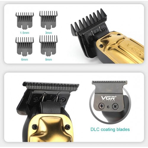 Аккумуляторная машинка для стрижки VGR V-904 GOLD, 4 насадки, 2000 mAh, LED display дисплей