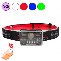 Ліхтар налобний акумуляторний M-006 XPG+8SMD+4SMD із сенсорним керуванням, червоний, синій, зелений, білий, ультрофіолет