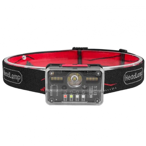 Фонарь налобный аккумуляторный M-006 XPG+8SMD+4SMD с сенсорным управлением, красный, синий, зеленый, белый, ультрофиолет