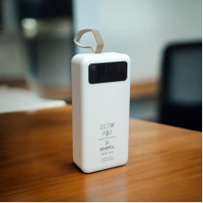 Power bank ENERX 40000mAh PD22,5W + быстрая зарядка батарея зарядка 4 встроенных кабеля Белый