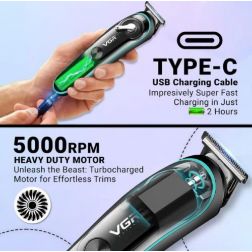 Аккумуляторный триммер для стрижки волос и бороды с USB и LED-дисплеем VGR V-075