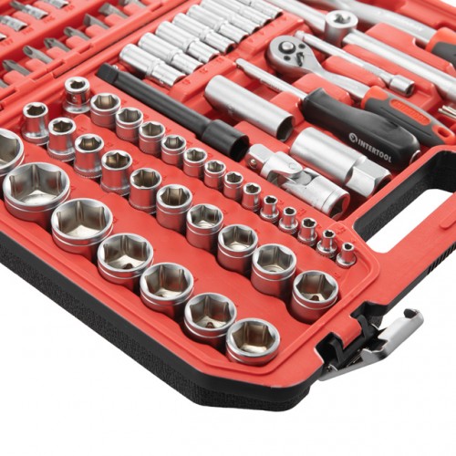 Набор инструментов 1/2" & 1/4" 111ед, IMPACT Cr-V головки удлиненные 15,17,19,21,22 INTERTOOL ET-9111