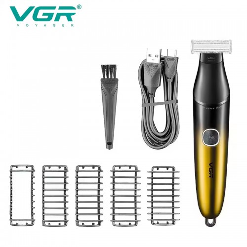 Бритва-триммер для стрижки бороды и усов VGR V-339, 4 насадки, водонепроницаемая Золотая