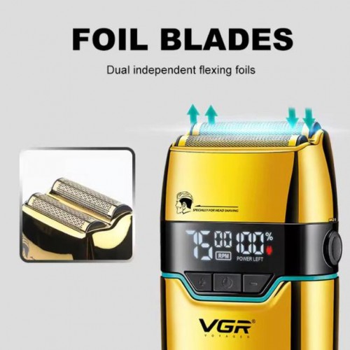 Электробритва VGR V-350 шейвер, двойное лезвие, 2 насадки, LED дисплей Золото