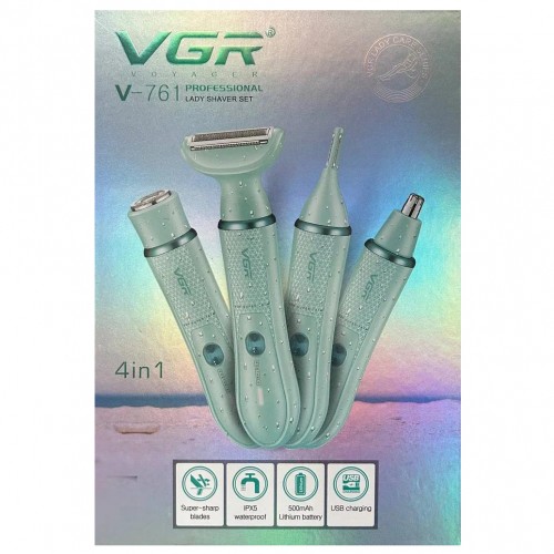 Многофункциональный комплект по уходу VGR V-761 (4 предмета), Триммер для носа и ушей Зеленый
