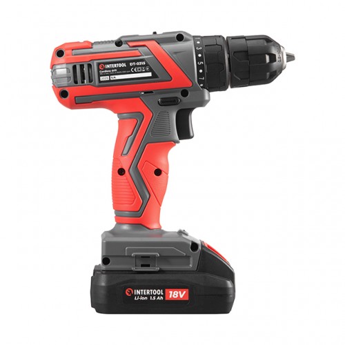 Дрель шуруповерт аккумуляторный 18 В, 30 Nm, 0-350/0-1300 об/мин.,1.5 Ач INTERTOOL DT-0315