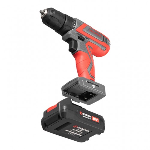 Дрель шуруповерт аккумуляторный 18 В, 30 Nm, 0-350/0-1300 об/мин.,1.5 Ач INTERTOOL DT-0315