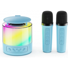 Портативная колонка K19 Bluetooth с LED-подсветкой и 2 микрофонами, караоке Синяя