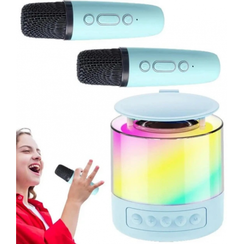 Портативная колонка K19 Bluetooth с LED-подсветкой и 2 микрофонами, караоке Синяя
