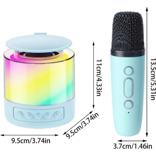 Портативная колонка K19 Bluetooth с LED-подсветкой и 2 микрофонами, караоке Синяя