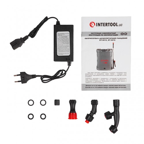 Опрыскиватель аккумуляторный ранцевой 16 л, 3.1 л/мин, батарея 12 В/8 Аг INTERTOOL DT-9016