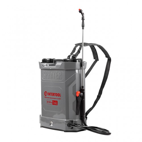 Опрыскиватель аккумуляторный ранцевой 16 л, 3.1 л/мин, батарея 12 В/8 Аг INTERTOOL DT-9016