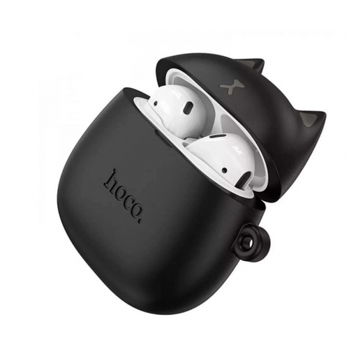 Беспроводные наушники вкладыши в кейсе HOCO EW45 + силиконовый кейс Кот Черный