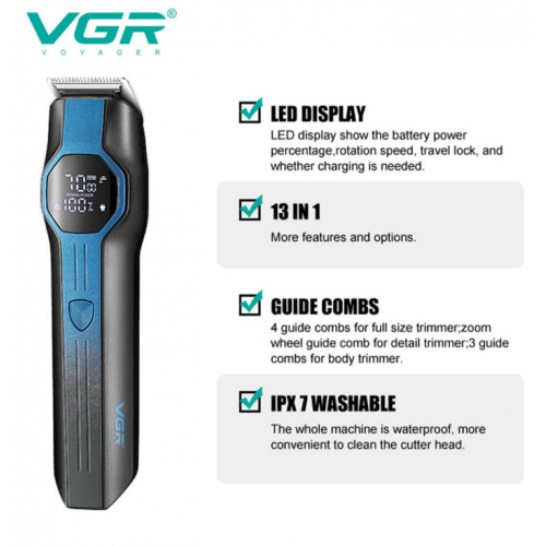Машинка для стрижки волос USB VGR V-173 / Аккумуляторный триммер для стрижки / Машинка для волос Синий