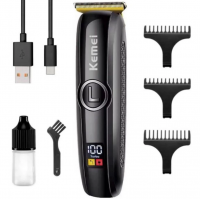 Аккумуляторная машинка триммер для стрижки с дисплеем Kemei KM-5072 с 3 насадками (1,2,3 мм)