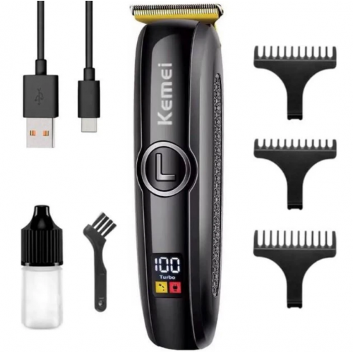 Аккумуляторная машинка триммер для стрижки с дисплеем Kemei KM-5072 с 3 насадками (1,2,3 мм)