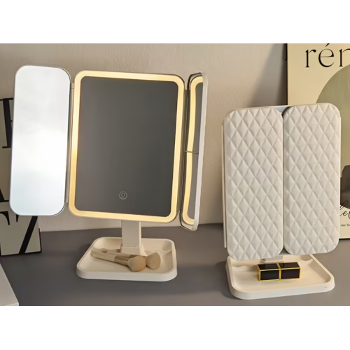 Зеркало для макияжа аккумуляторное вращающееся регулируемое с LED подсветкой тройное XW-810