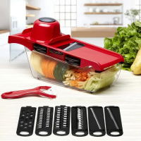Овочерізка з резервуаром та насадками Mandoline Slicer 6в1 подрібнювач для овочів та фруктів