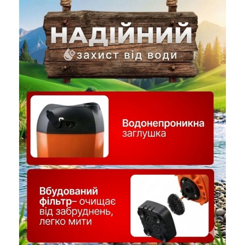 Портативный душ с аккумулятором 4400mAh и воронкой, Оранжевый / Кемпинговый душ / Душ с индикатором температуры