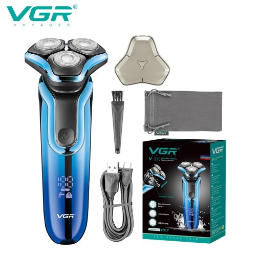 Электробритва аккумуляторная VGR V-313 BLUE, роторная, влагозащита IPX7
