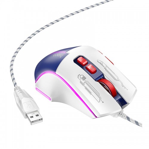 Ігрова дротяна мишка HOCO GM31 Overlord luminous gaming 1200-3600DPI USB 1.4M для ПК/ноутбука з підсвічуванням Біло-Синя