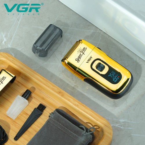 Електробритва VGR V-332 шейвер, подвійне лезо, триммер для бороди, LED Display Золотий